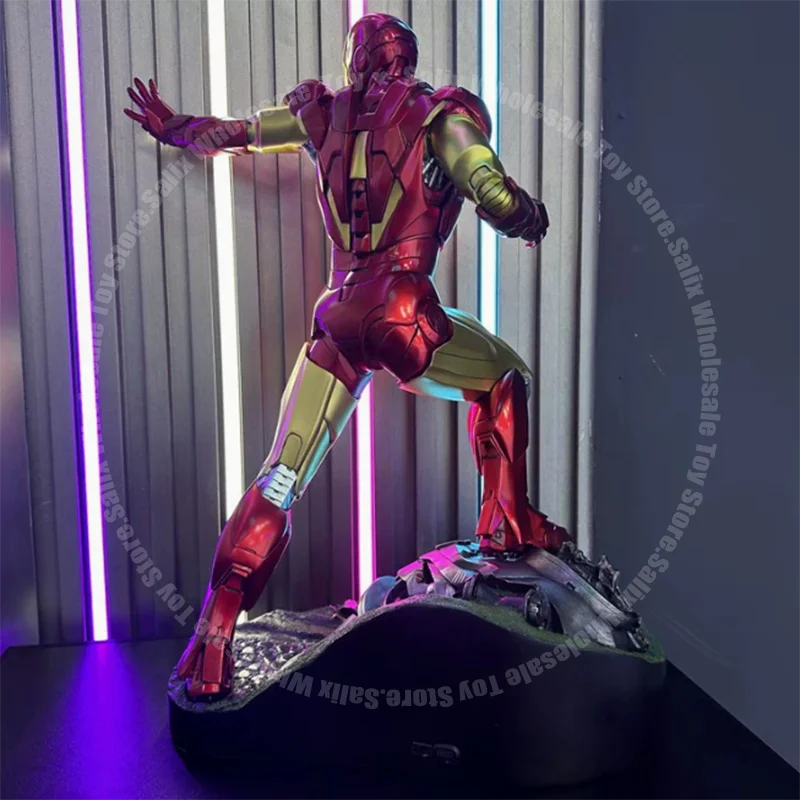 In Stock 50cm Avengers Iron Man Mk6 Anime Figures Large Figurine Luminous Figures Gk PVC Model Ornaments Gift Customized