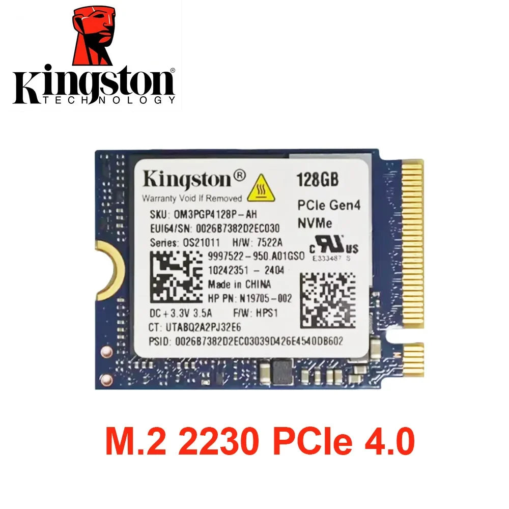 Kingston 128GB M.2 2230 PCIe Gen 4.0x4 NVMe 1.4 SSD(OM3PGP4128P-AH)，Compatible with Steam Deck Surface Ally Mini PCs