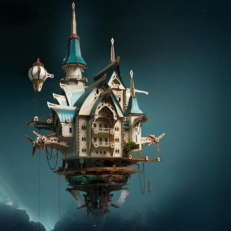 OUZEY Gothic Castle Model Kit - 3D Wooden Steampunk Dollhouse, DIY Fantasy Building Project for Adult Collectors 14+