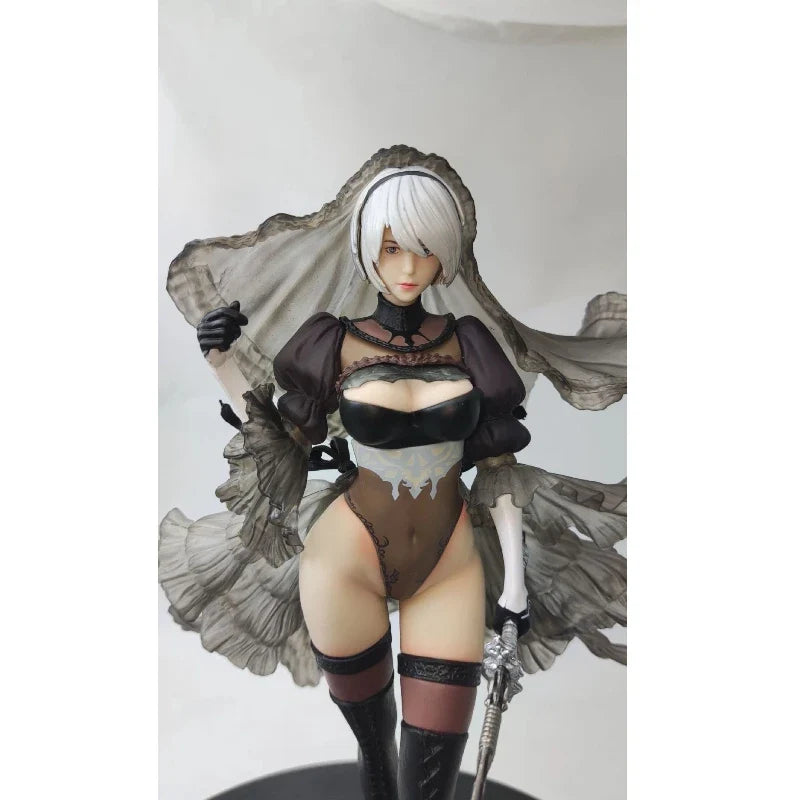 NieR:Automata Nier Bridal Gown Figure, Dual Interchangeable Head Sculpts, Elegant Collectible Model Gift for Fans