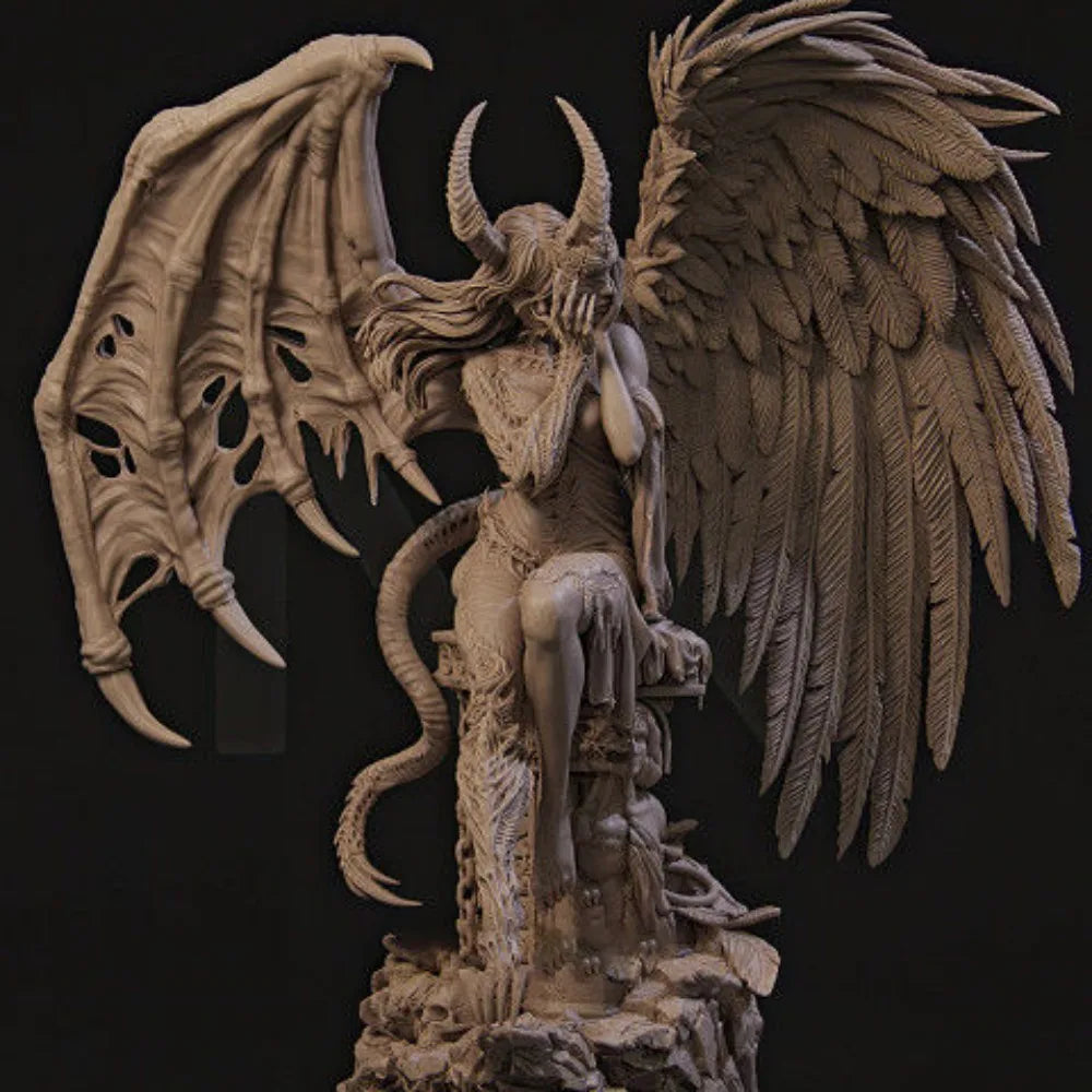 14cm/17cm/20cm/23cm Evil Angel Witch No Coloring White Model 3D Printed Self-assembly DIY Coloring Figurines Miniatures
