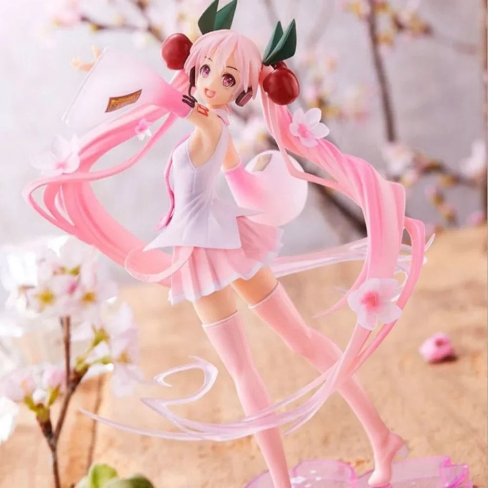 Miku Hatsune Anime Figur Sakura Pink Rock Prinzessin Anime PVC 20CM Puppe Sammlermodell Statue Cosplay Geschenk für Fans