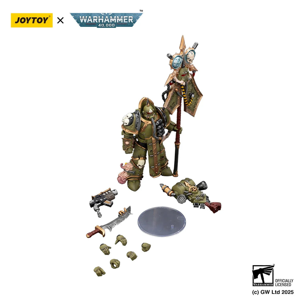 【MT】JOYTOY Warhammer 40K Death Guard Plague Marine Icon Bearer with Boltgun and Plague Knife 1/18 Action Figure Model