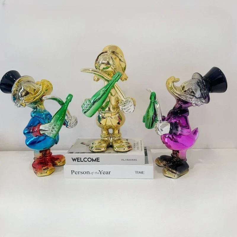 Disney Anime Figuras Donald Duck Open Wine Bottle Statue Resin Model Cartoon Mickey Mouse Donacdduck Animal Figurine Disney Toy