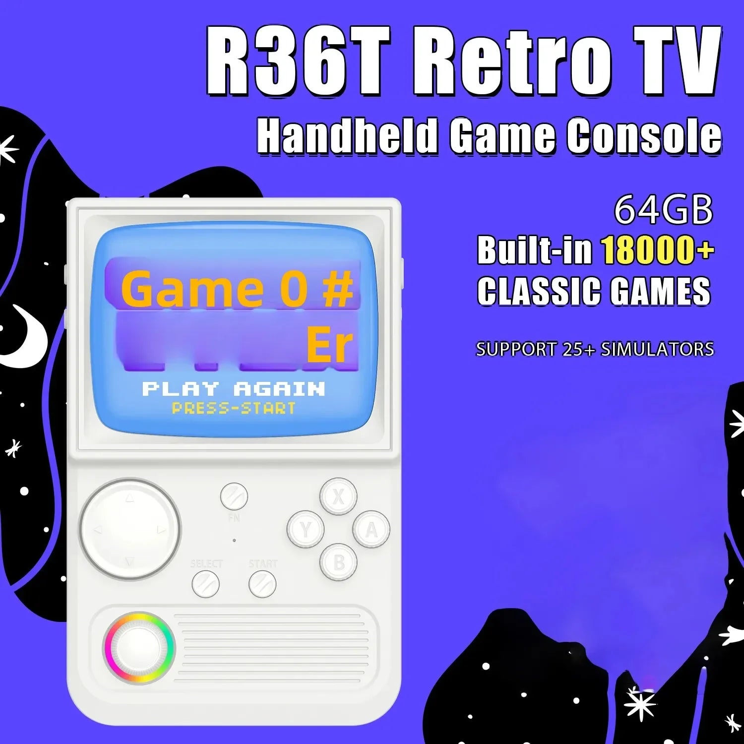 R36T New Retro Handheld Game Console 3.5 Inch IPS Screen 27+Emulators 18000+ Classic Games Portable Pocket Video Game Console
