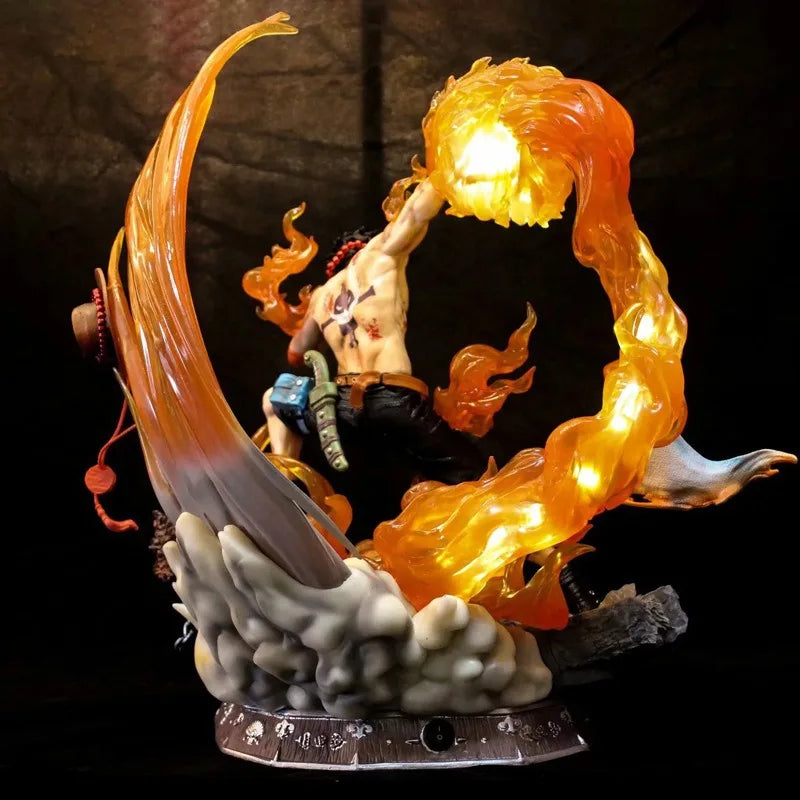42cm Portgas D Ace Entei Figure Flame Emperor MAX Version with LED Effects Burning Island Scene Statue for Collectors Gift