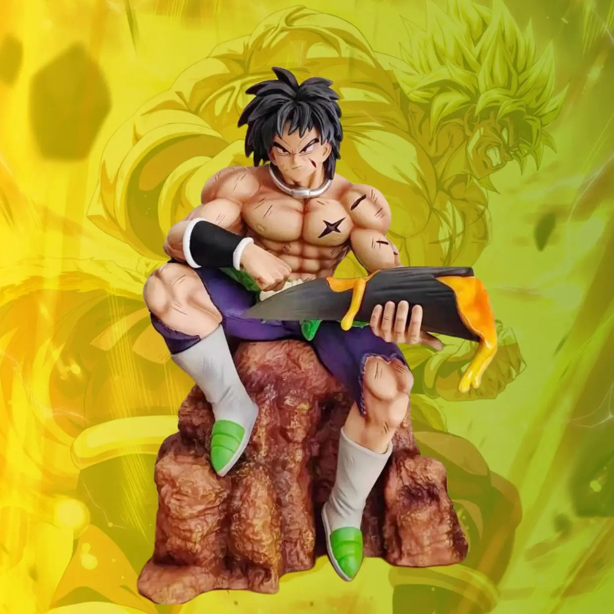 24cm New Dragon Ball Anime Figure Broli Peripheral PVC Model Scene Sitting Posture Statue Desktop Decoration Ornaments Gift Toys