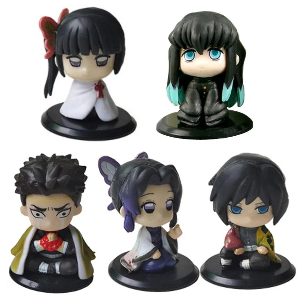 15 PCS/Set Q Version Demon Slayer Sitting Ghost Doll Tanjiro Nidouzi Inosuke Zenizu Figure Action Figure Movie Model Toys Doll
