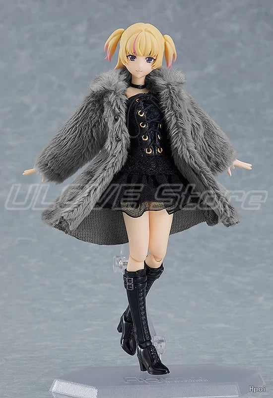 Original Max Factory Figma#581a Figma#581b Black Tight Dress Fur Coat / Black Tight Dress Action Figures Model