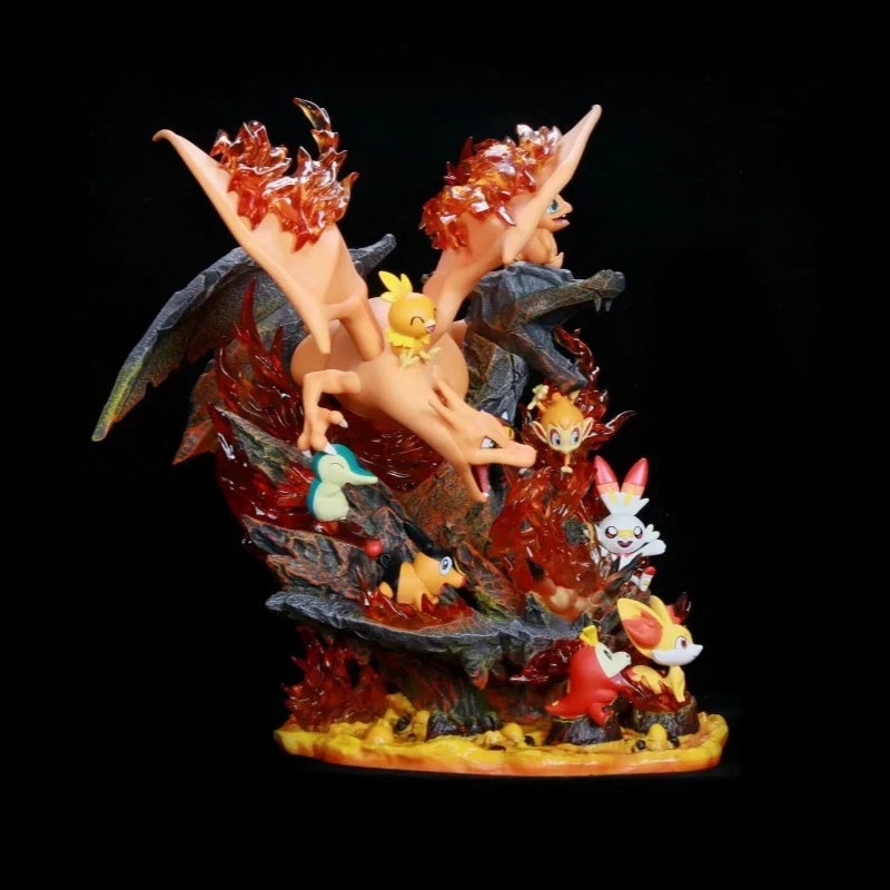 32cm Pokemon Charizard Family Anime Figure with Light Gk Collectible Action Figurine Statue Model Desk Decors Christmas Gift