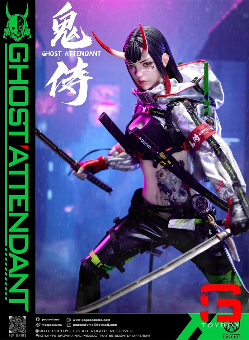 POP COSTUME GS-001 1/6 Ghost Attendant Action Figure 12'' Female Soldier Figurine Model with Movable Eyes Toy