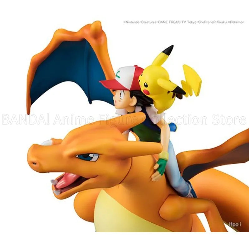 Hot Sale Original MegaHouse G.E.M.Series Pocket Monsters SATOSHI &PIKACHU & LIZARDON 19CM Limited Edition Toys Model Statue
