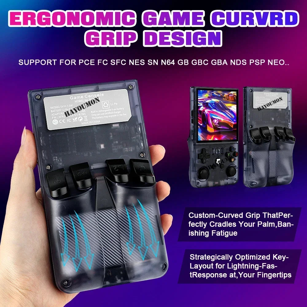Gray R36 Max Console Handheld Game Players 4" IPS Screen Open Source Console Retro Pocket Video Player 128G Up to 20000+ Games