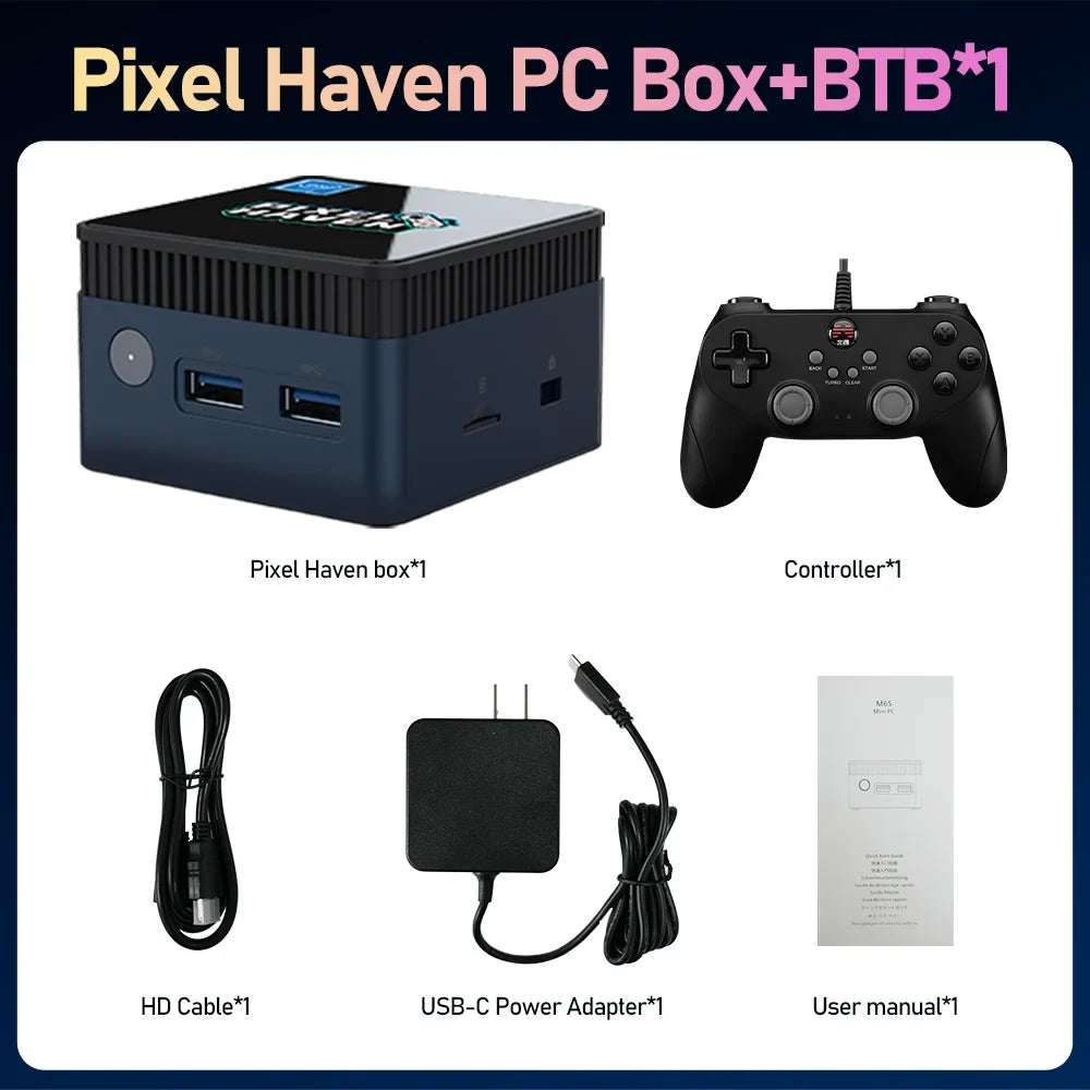 JMachen Pixel Haven Mini PC Box Windows 11&Retrobat&Playnite with 38200+Games for PS3/2/1/PSP/MAME/Wii Plug and Play Intel N100