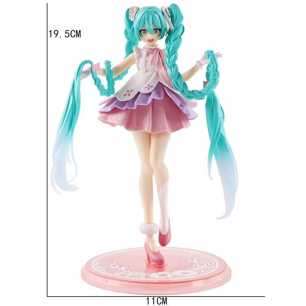 New Anime Hatsune Miku Virtual Singer Manga Figurines  Green long hair pink skirt Kawaii girl PVC Action Figure Model Toy