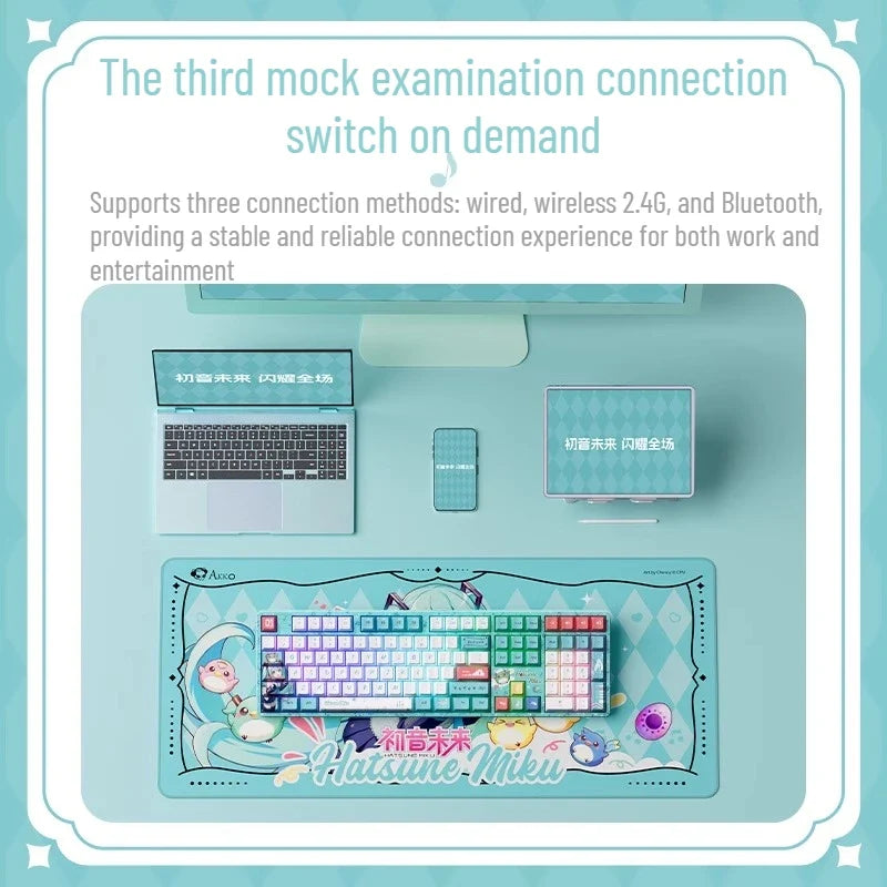 Hatsune Miku 5108B Plus Mechanical Keyboard Mouse Wireless/Bluetooth for Gaming Office Work Perfect Gift for Girls