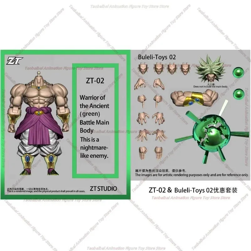 【ZT 01 in Stock】ZT Studio Ancient Warrior Broly Green Yellow Long Hair 1/12 Action Figure Anime Character Figure Collection
