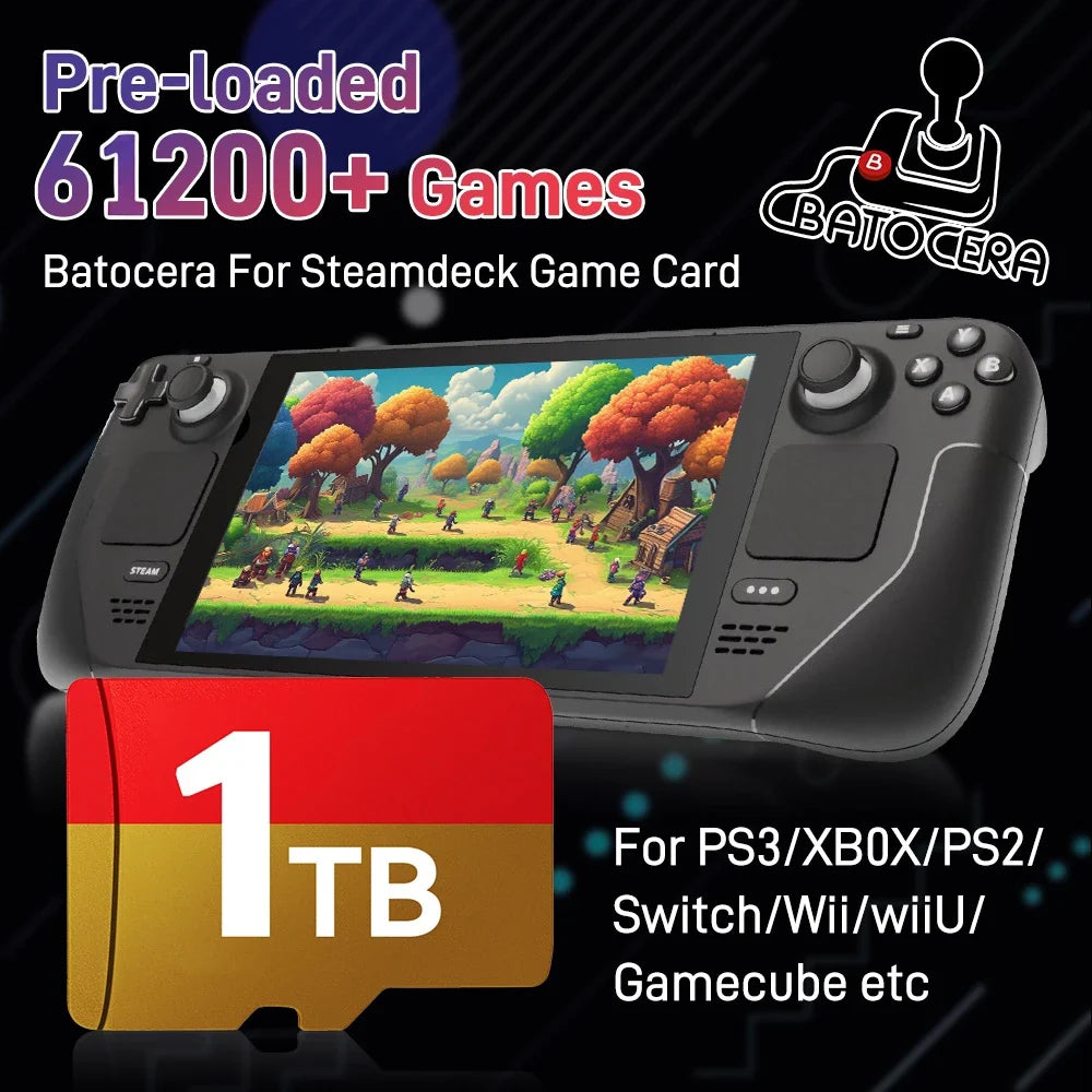 Steam Deck Micro SD Card Retro Gaming TF Card With 65200+Games&70+Emulators for Steam Deck/Wins Handheld/PC for PS3/PS2/PSP/MAME