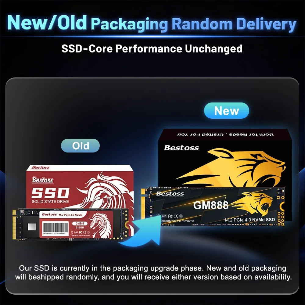 Bestoss M.2 NVMe SSD Solid State Drive 2280 Gen 4 PCIe 4.0x4 512GB 1TB 2TB 4TB Up to 7100 MB/s Read For PS5 Laptop Desktop Game