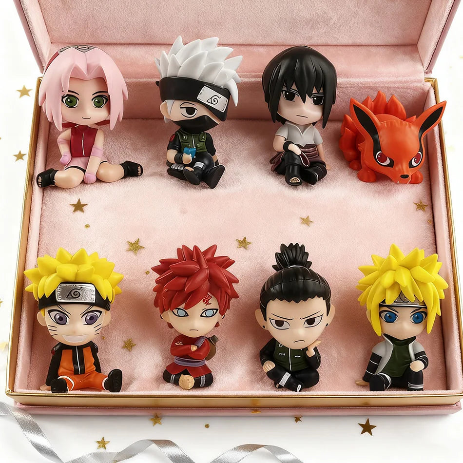 8PCS Anime Figure Naruto Shippuden Hinata Sasuke Itachi Kakashi Gaara Action Figure Q Version PVC Figures Toys Christmas Gift