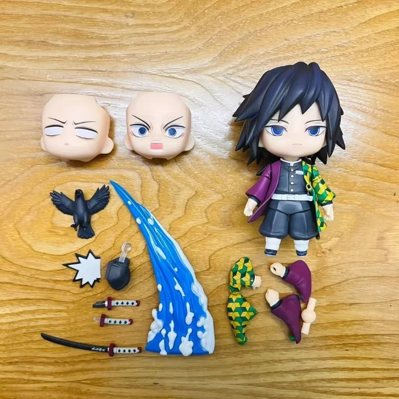 In Stock Genuine Demon Slayer Tomioka Giyu Q Version Anime Action Figure 3 Replace Faces Kawaii Collectible Model Toy Ornament