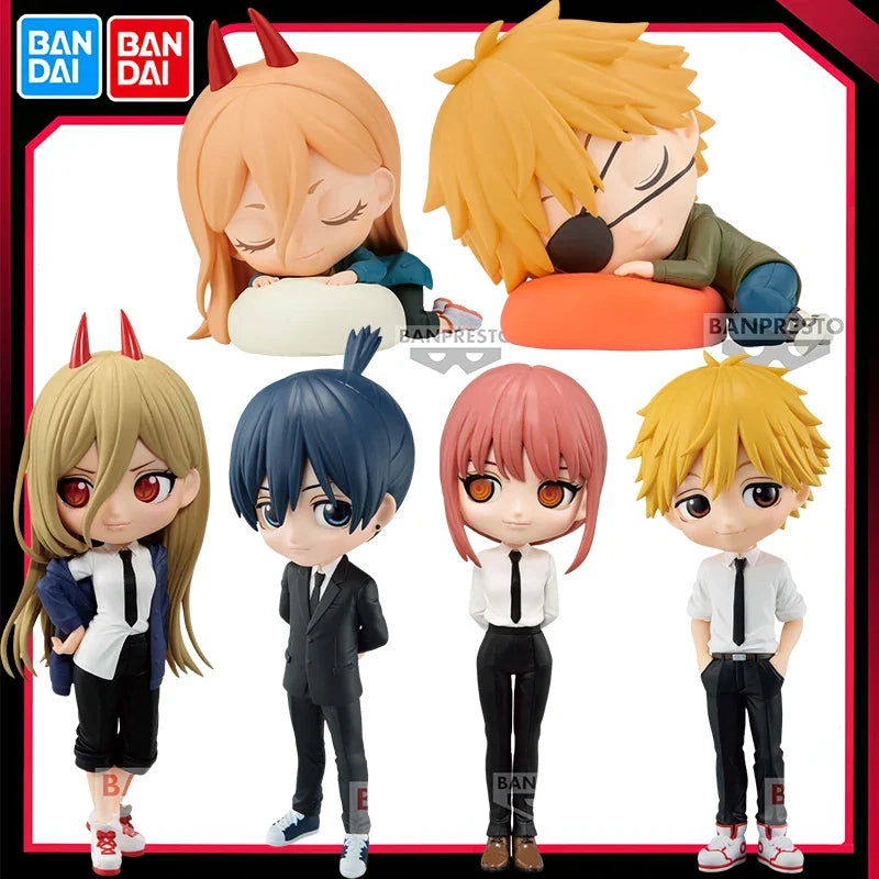 BANDAI Original BANPRESTO Q Posket Chainsaw Man POWER MAKIMA Denji Hayakawa Aki Anime PVC Action Figure Model Desktop Decoration