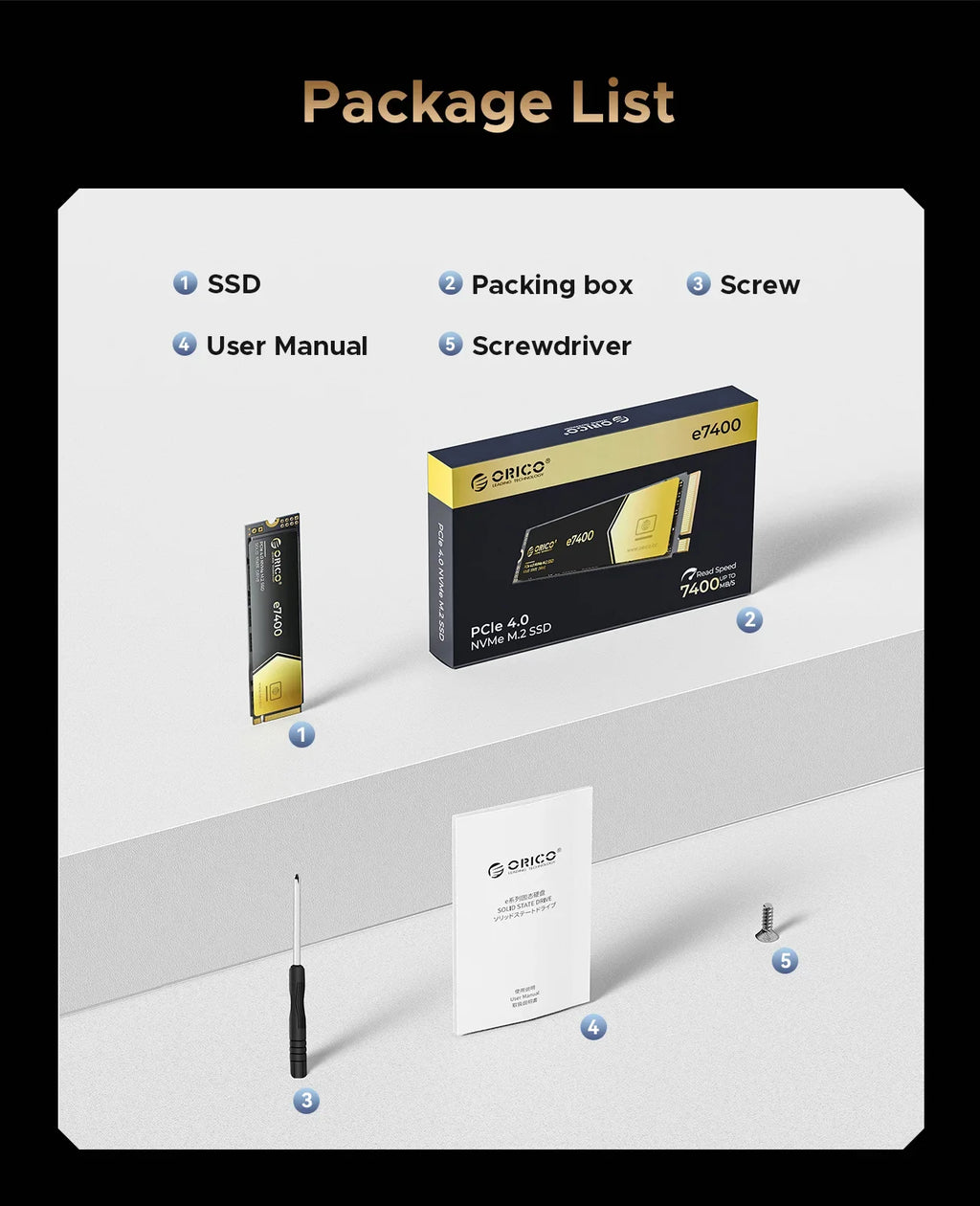 ORICO Gaming PCIe4.0 M.2 NVMe SSD PS5 7400MB/S Internal Solid State Drive Gen4 for High End Computing Gamer Heavy Duty Works