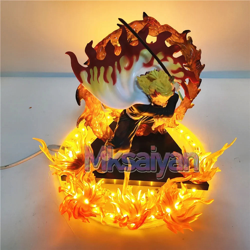 Demon Slayer Rengoku Kyoujurou Anime Figures Fire Led Scene DIY PVC Action Figure Toys Kimetsu no Yaiba Figurine Kids Doll 14cm