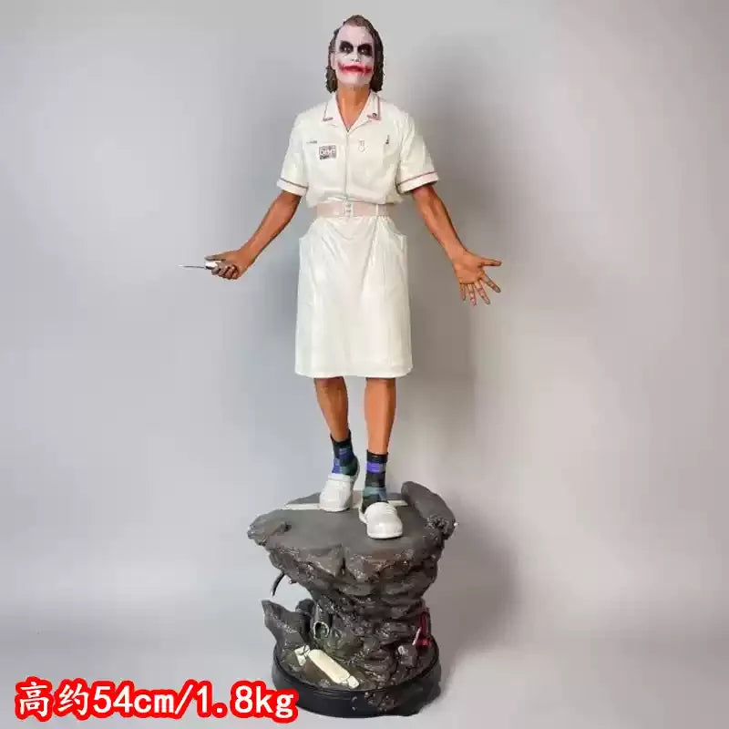 New 54cm Dc Heath Ledger Nurse Uniform Joker Figure Series Handmade Ornament Gk Resin Statue Toy Gift Joker Standing Scene Model