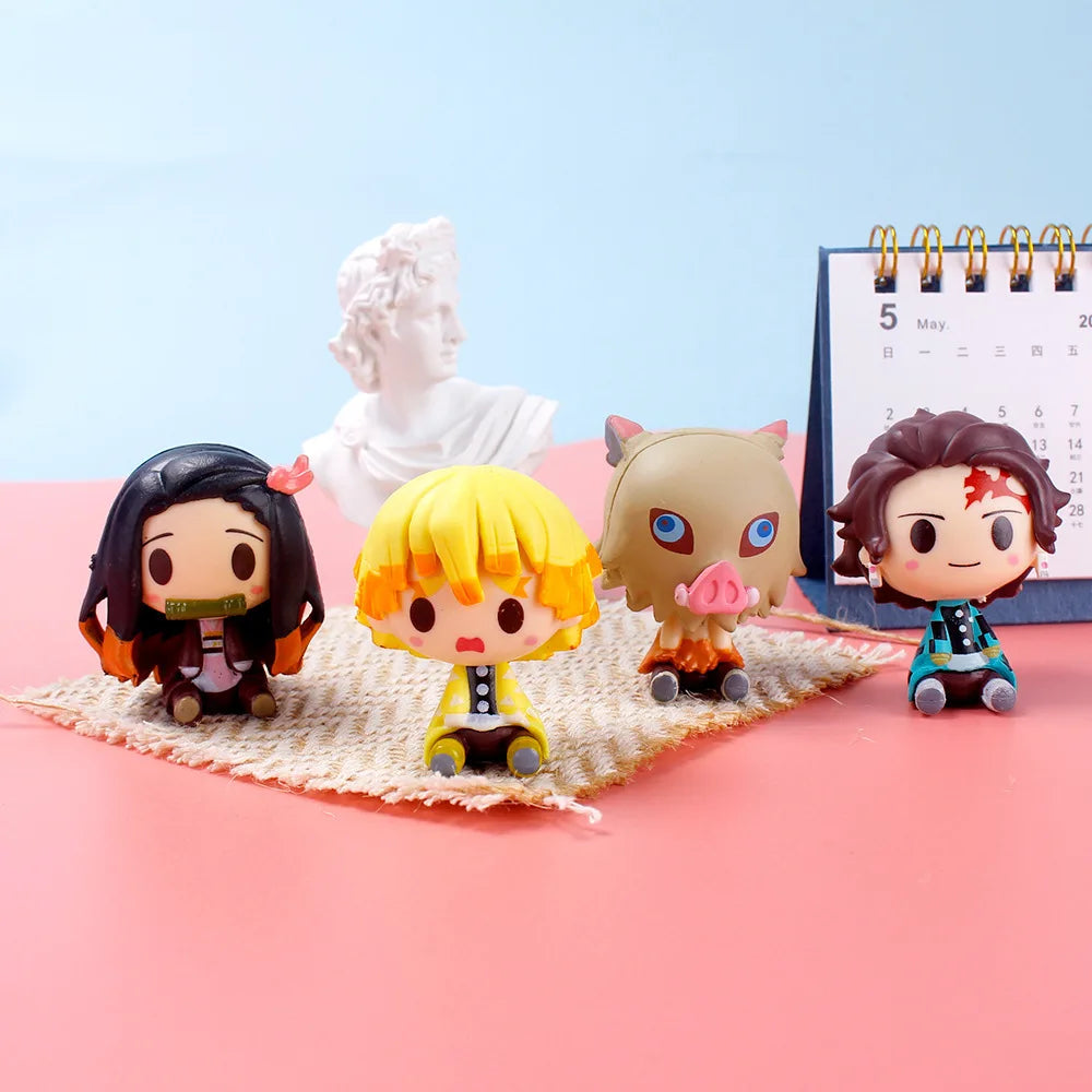 4pcs/set Anime Demon Slayer Kimetsu No Yaiba Figure Q Posket Kamado Tanjirou Kamado Nezuko Agatsuma Figure Toys 4-5cm