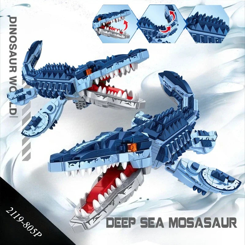 805 Teile Kreidezeitlicher Meeres-Spitzenprädator Mosasaurus Bausteinmodell, DIY-Dekoration für Wohnzimmer & Schlafzimmer, Perfektes Weihnachtsgeschenk