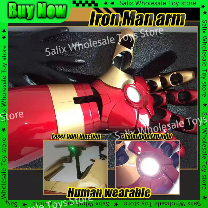In Stock Mk43 Avengers Marvel 1:1 Iron Man Glowing Arm Gloves Cosplay Performance Props Wearable Figure Toys Gifts Customized