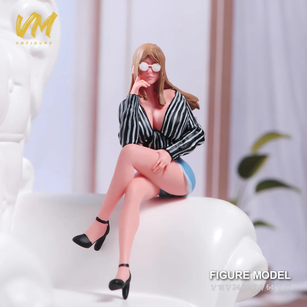 1/87 1/64 1/43 1/24 1/18 Anime Characters Sitting Woman with Glasses Scene Figure Model Miniature Dolls Toy For Collection