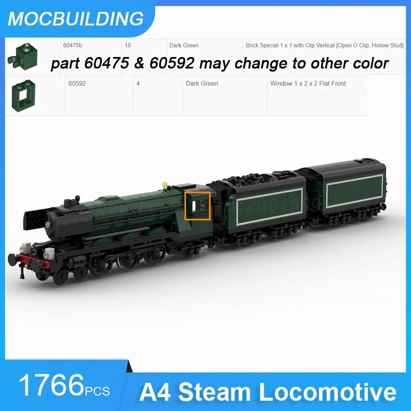 Lner Class A4 Steam Locomotive Train Model MOC Building Blocks DIY Assemble Bricks Transportation Creative Toys Gifts 1766PCS