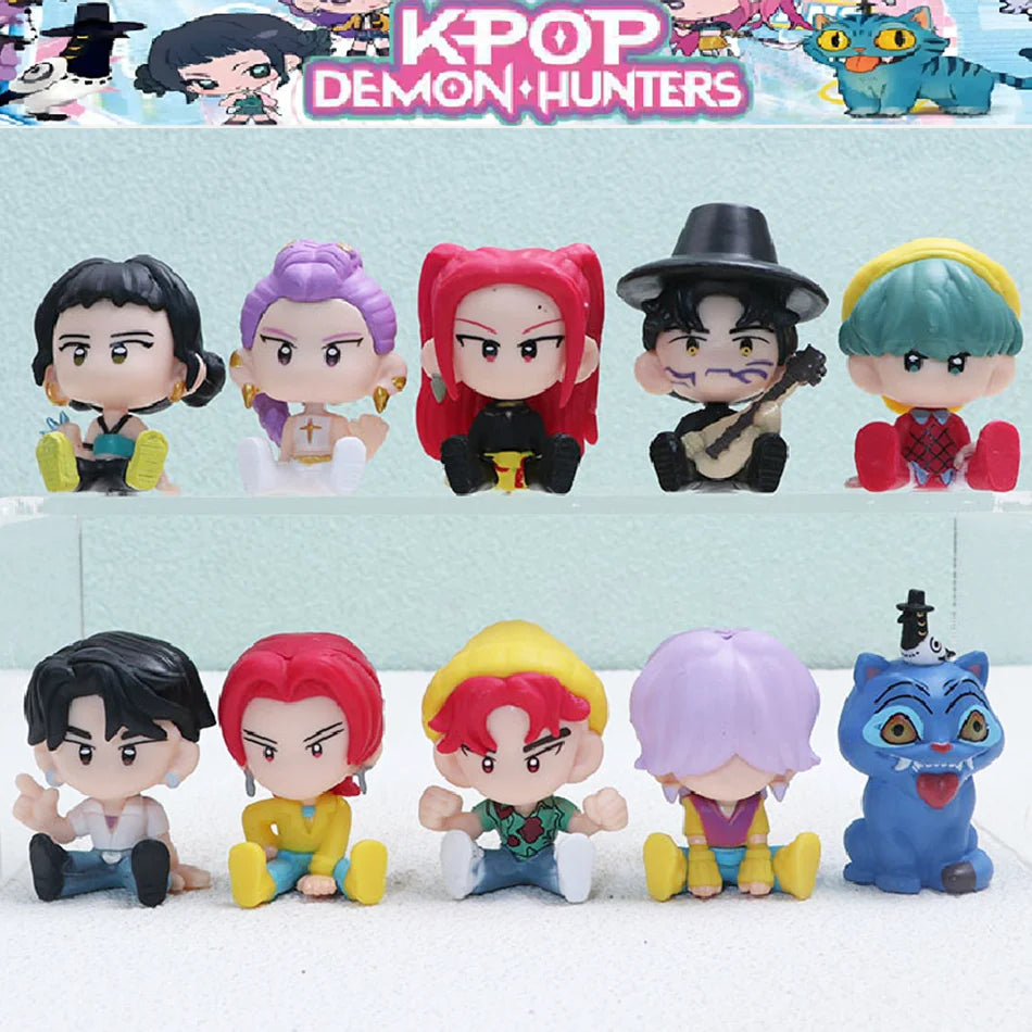 10pcs/Set Kpop Demon Hunters Figure Toy PVC Model Cartoon Gaming Peripheral Kawaii Desk Decoration Collection Doll Children Gift