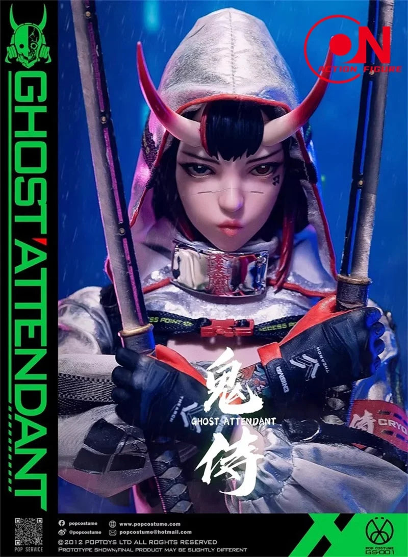 POP COSTUME GS-001 1/6 Ghost Attendant Action Figure 12'' Female Soldier Figurine Model with Movable Eyes