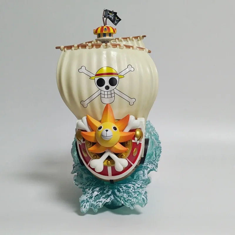 One Piece GK Thousand Sunny Pirate Ship Model Dual Mast Sailing Vessel with Wave Base Scene Boxed Collectible Figure Gift