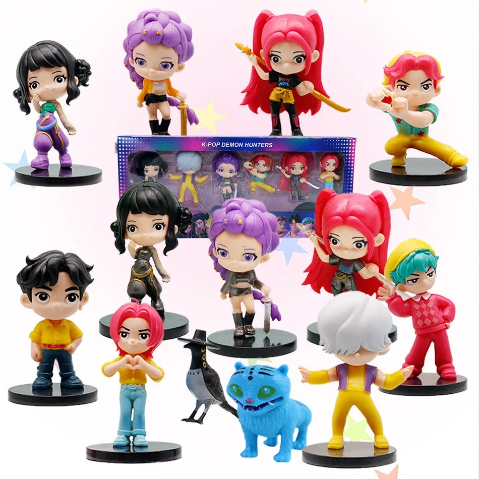 Q Version K-pop Girls Set Box Action Figure PVC Toy Derpys Rumi Mira Zoey Saja Boys Sussy Figurine Doll Fans Gift Childen Gift