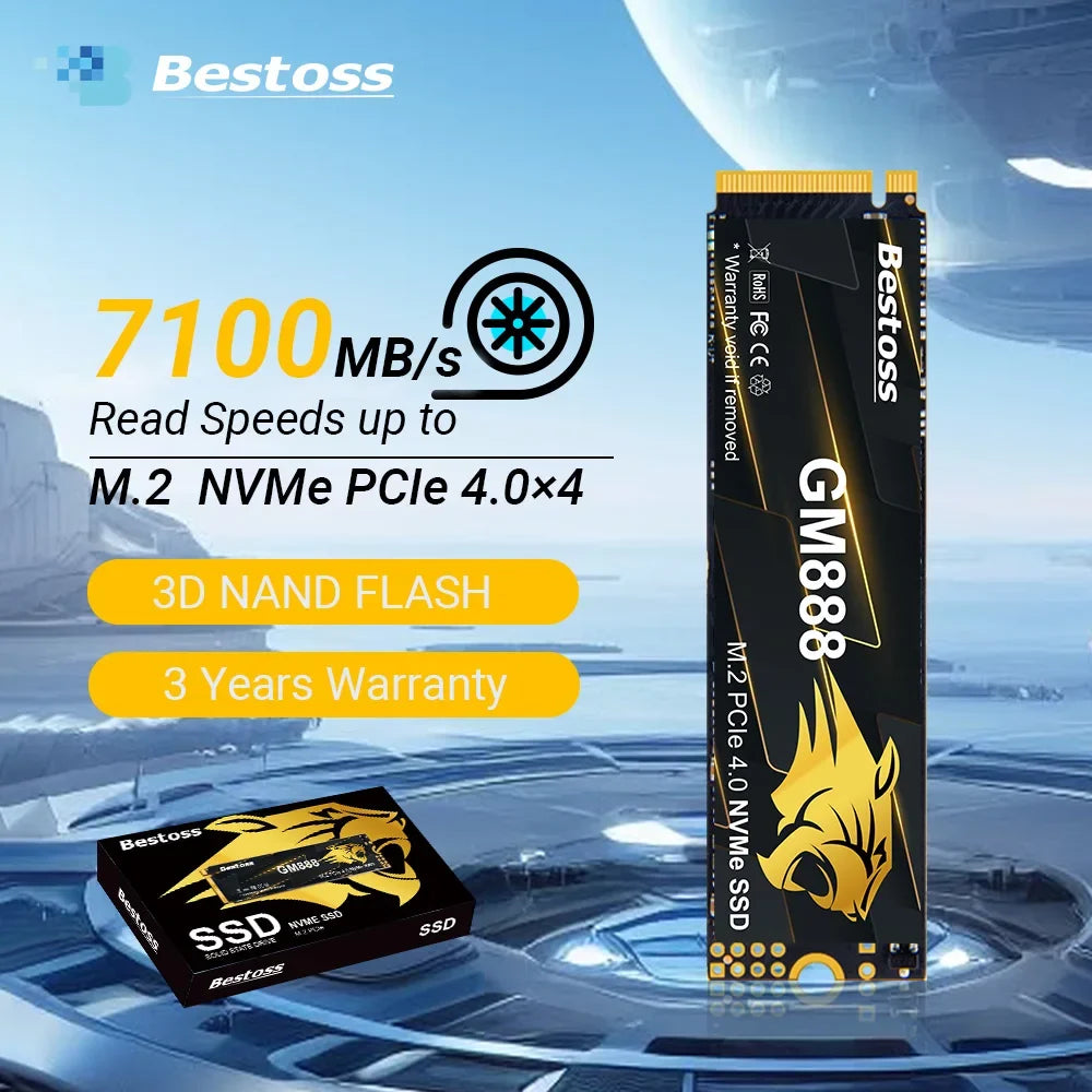 Bestoss M.2 NVMe SSD Solid State Drive 2280 Gen 4 PCIe 4.0x4 512GB 1TB 2TB 4TB Up to 7100 MB/s Read For PS5 Laptop Desktop Game
