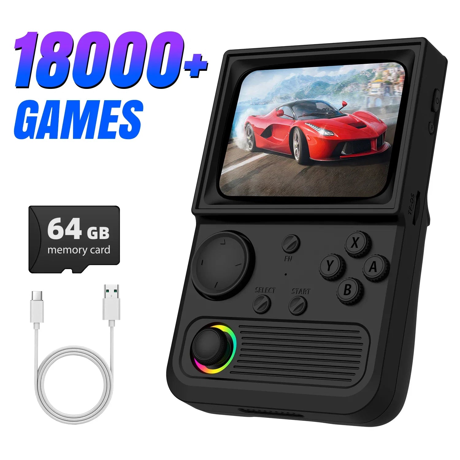 R36T Retro Handheld Game Console EmuELEC System 3.5 Inch IPS Screen Portable Pocket Video Player RK3326 Chip 64/128G 18000+Games