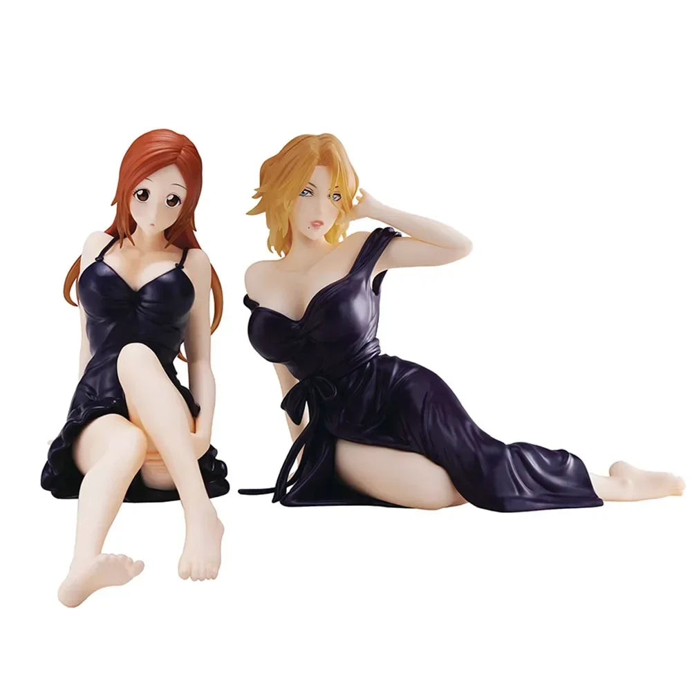 Anime Figure Matsumoto Rangiku Inoue Orihime Black Nightdress Sitting Action Modelo Kawaii PVC Statue Collection Anime Figure