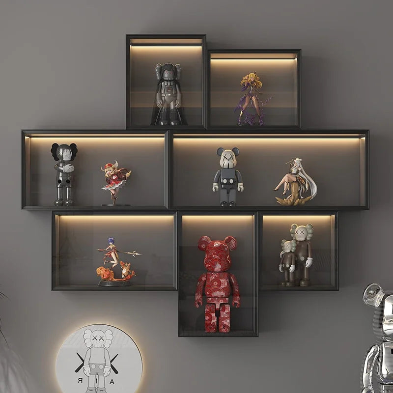 Solid Wood Glass Living Room Shelf Wall Lego Figure Display Cabinet