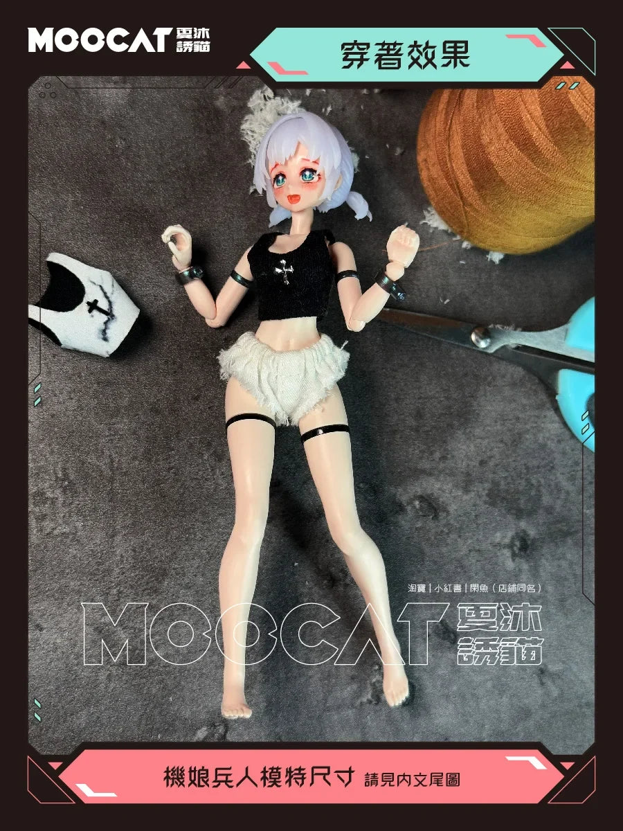 【20days made】 1/12 Female Soldier Girl Trendy Black Shirt Vest Handsome Fit OB11 Kotobukiya Romankey 6in Action Figure Model