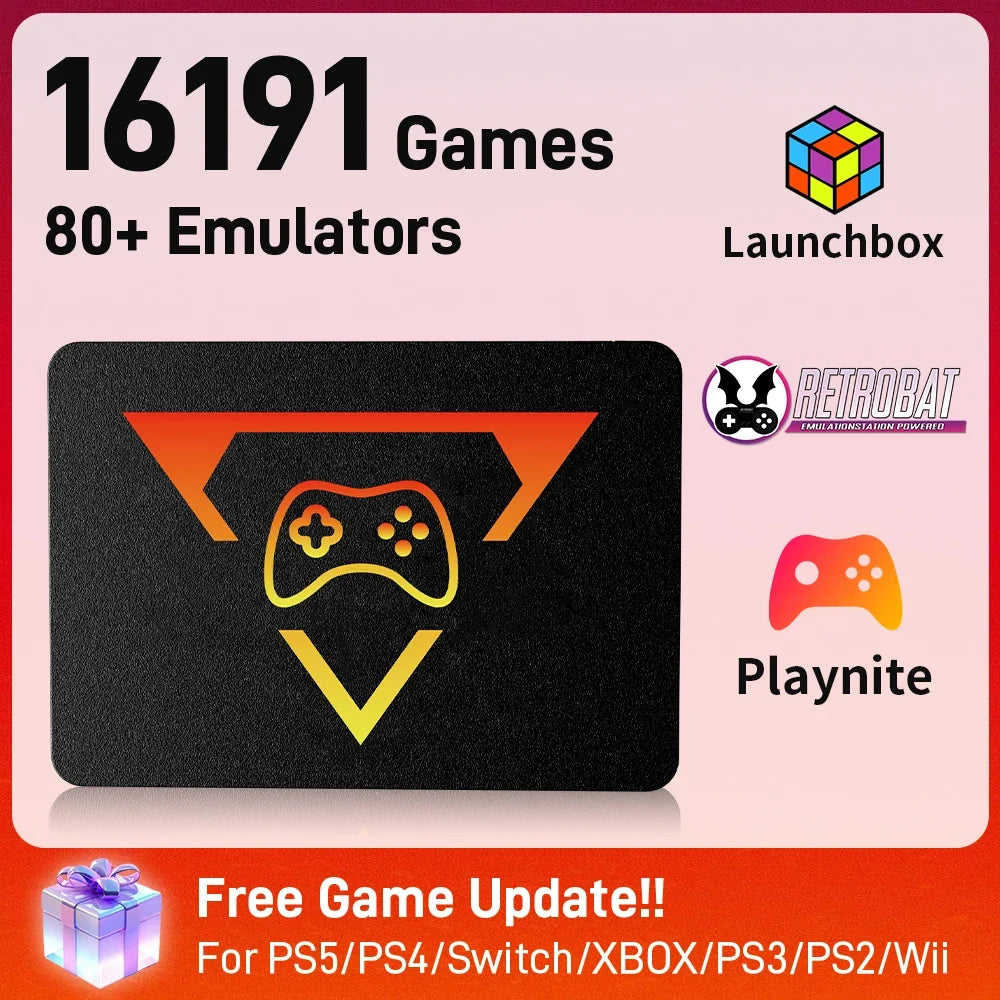 PlayZone 1TB  Gaming SSD Game Console 80+Emulator for PS5/PS4/Switch/XBOX/PS3/PS2 with 16191 AAA&3D&Retro Game for Win PC/Laptop