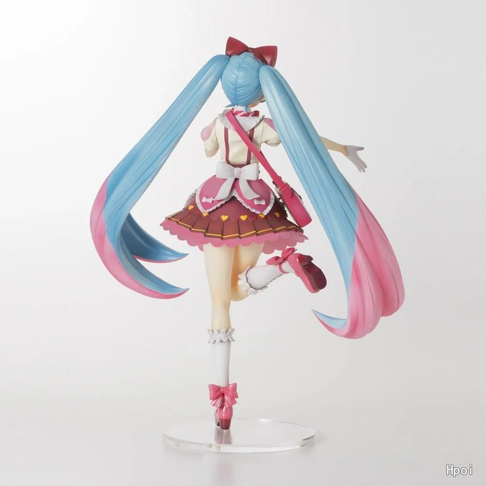 22CM Anime Hatsune Miku Lolita Dress Up Standing Ribbon x Heart Model Toy Gift For Children Collection PVC Action Figure