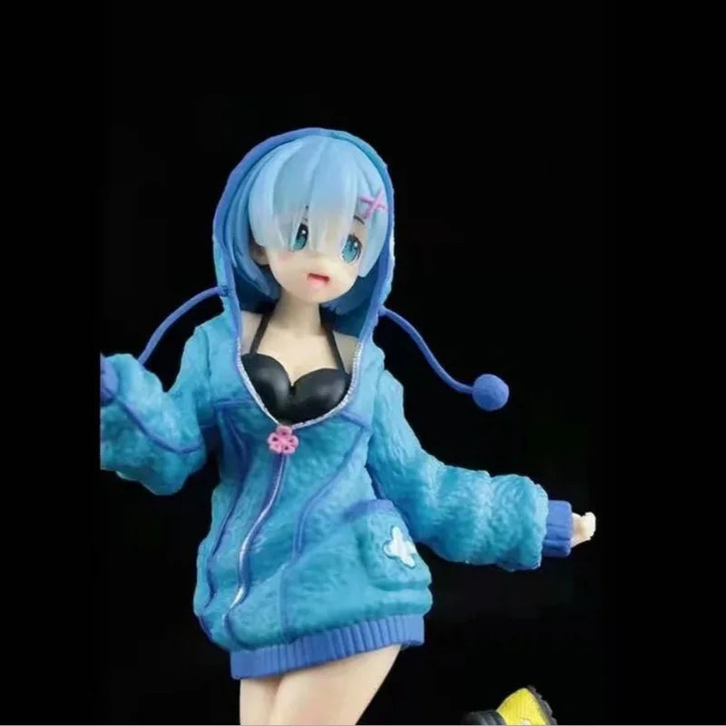 Re Zero Rem Anime Girl Figure Cute Winter Hoodie Style Collectible Action Figure Desktop Display For Anime Fans Collection