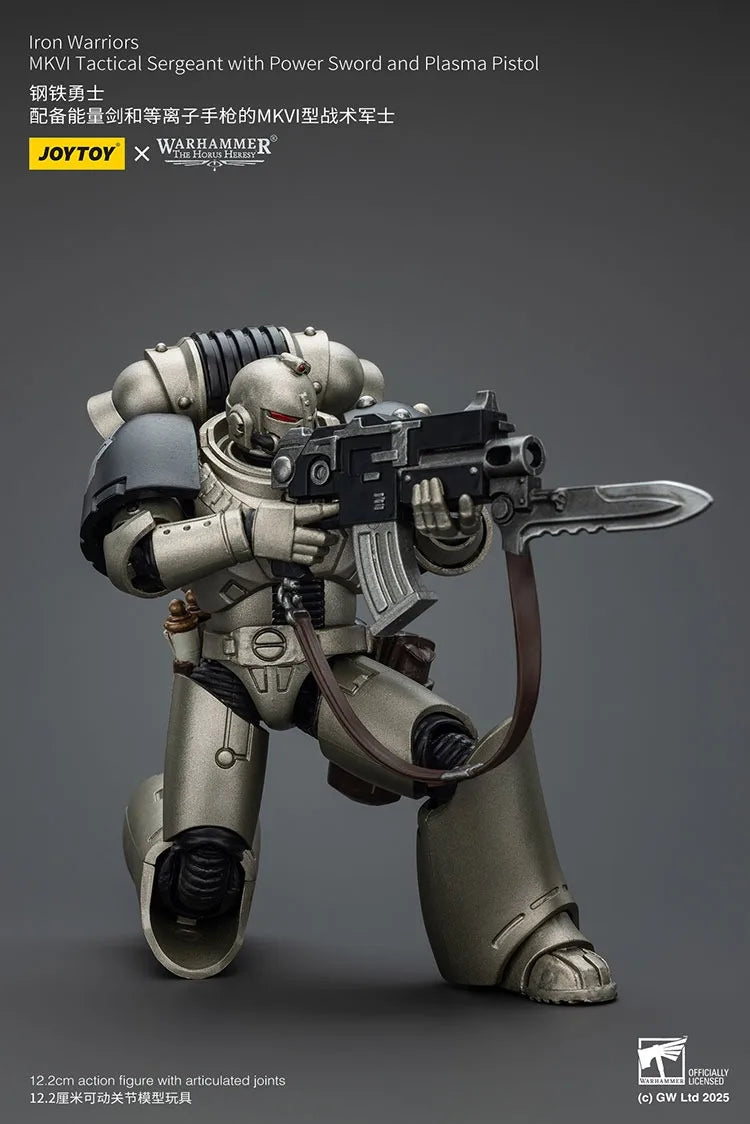 Joytoy Warhammer 1/18 Action Figures Iron Warriors MKVI Tactical Sergeant with Power Sword and Plasma Pistol Model Toy Boy Gifts