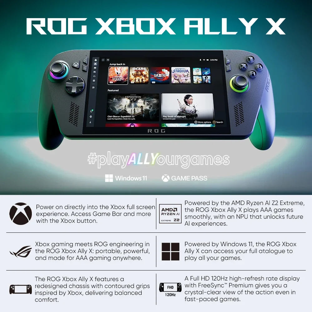 New Original ASUS ROG Xbox Ally X 7" FHD IPS 500 nits 120Hz Gaming Handheld AMD Ryzen  AI Z2 Extreme Processor Windows 11 Home