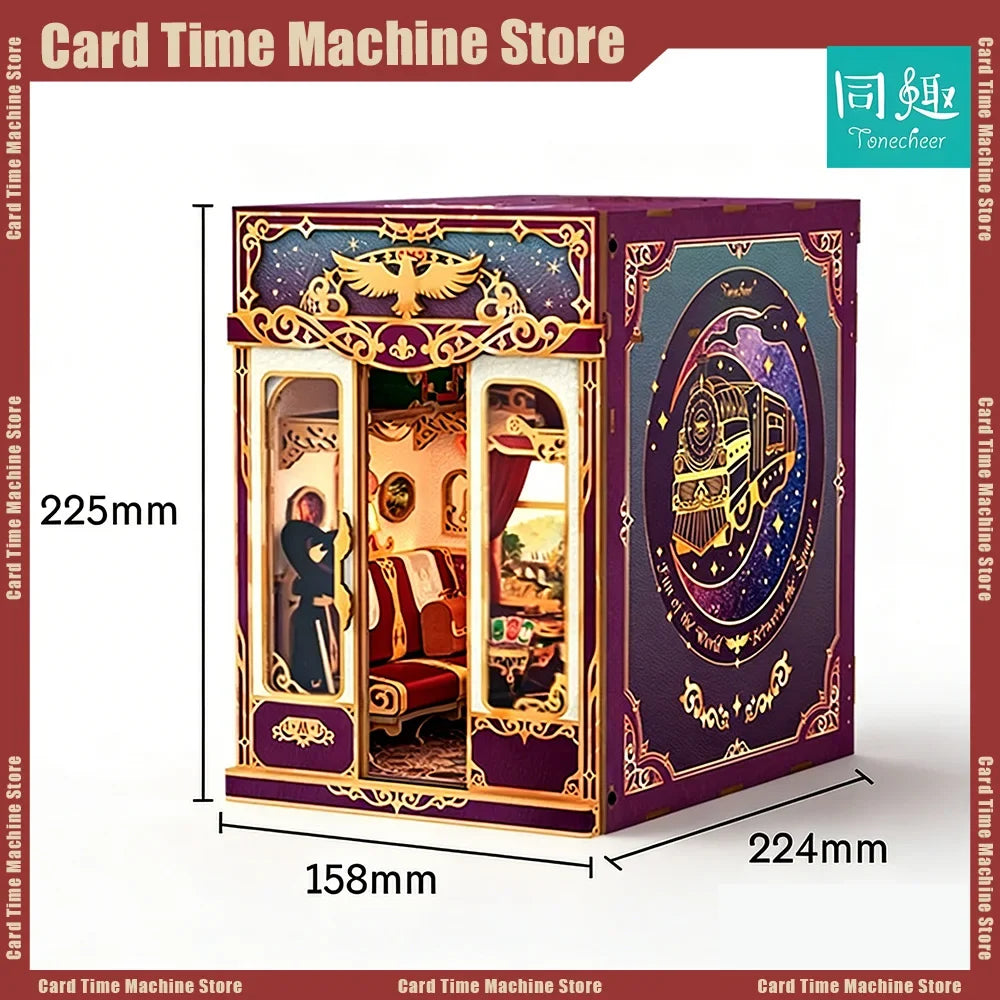 Tonecheer Retro Magical Journey Colorful Lights Building Block Dollhouse Diorama Model Kit DIY 3D Wooden Puzzle Decoration Toys