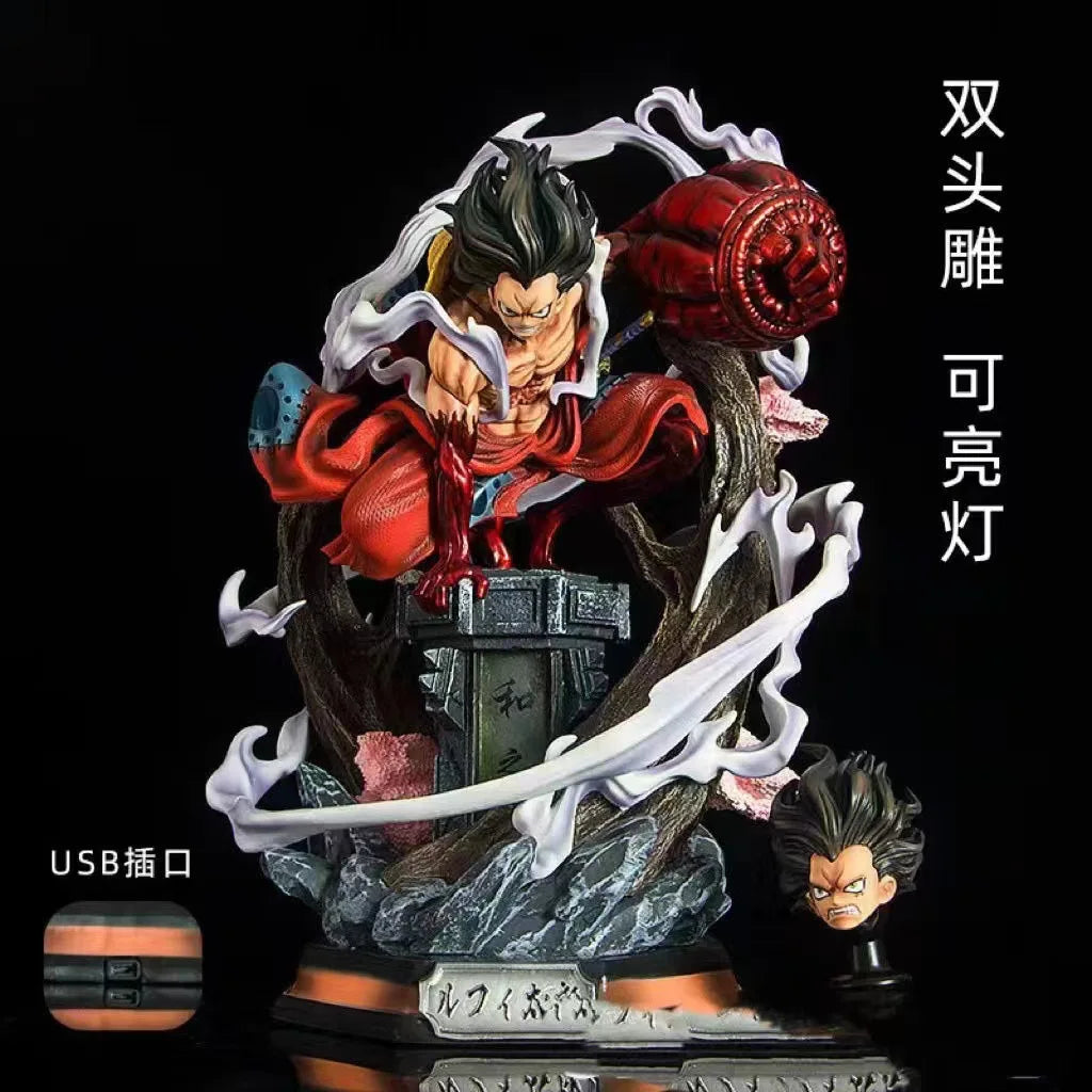 One Piece GK Resin Statue Sky-Eye Luffy Wano Country Twin Heads LED Light Up Anime Collectible Model Figure Gift for Fans